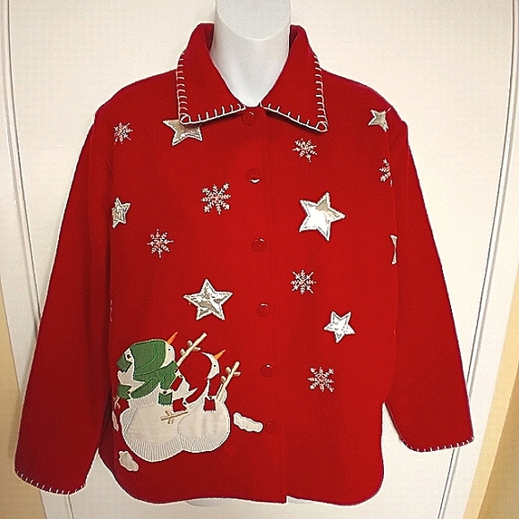 Vtg Take Two Clothing Co. Christmas Wool Embroided Patch Blazer M - Picture 3 of 15